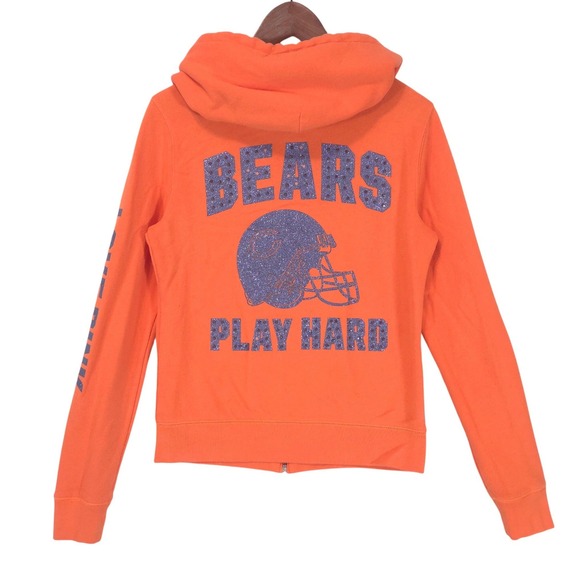 Victoria's Secret PINK Tops - Victoria's Secret PINK Chicago Bears Hoodie S Bling Full Zip Orange Y2K NFL Cozy